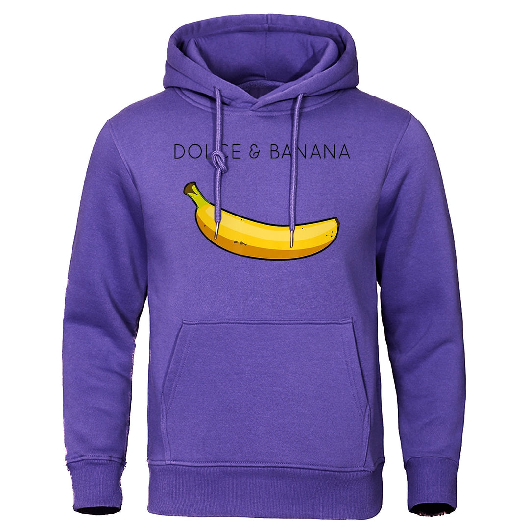 Moderna herrmode huva tröja med lekfullt banantryck i streetwear