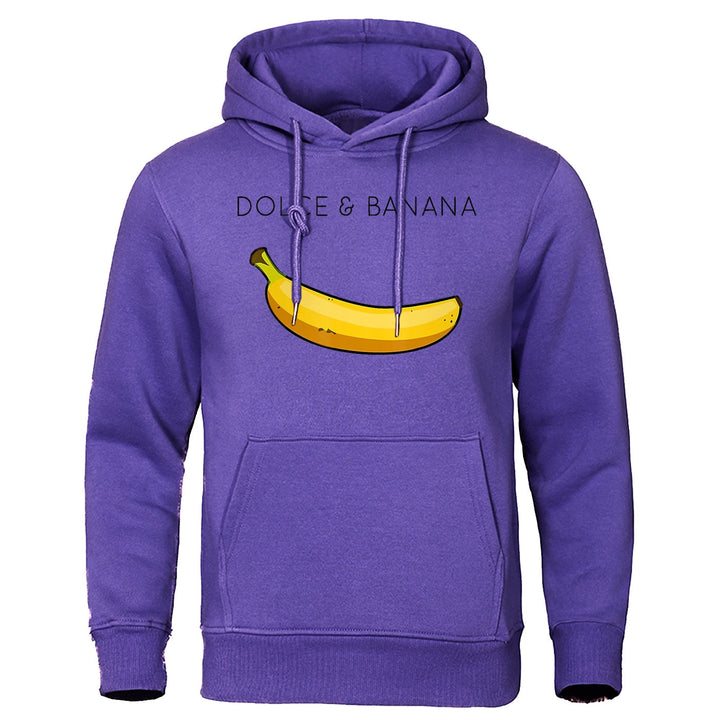 Moderna herrmode huva tröja med lekfullt banantryck i streetwear