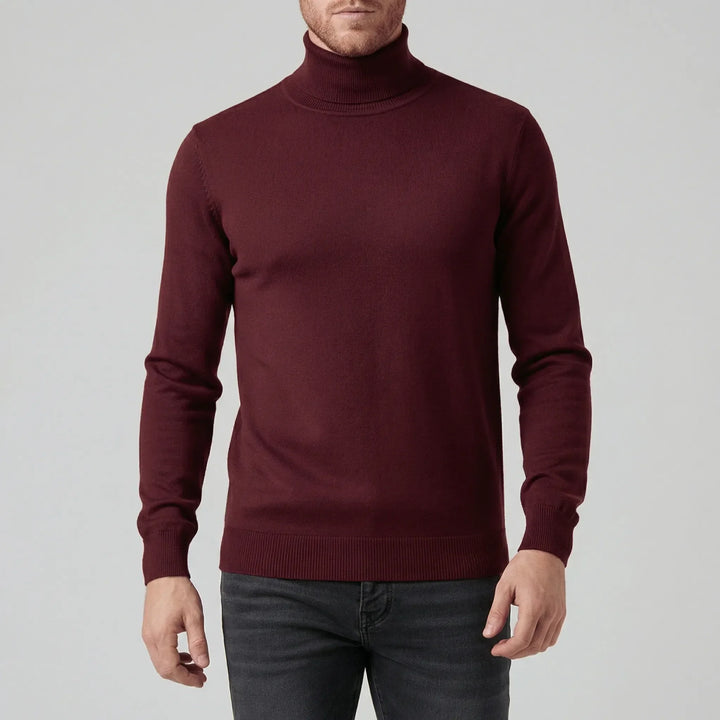 Elegant stickad tröja med hög krage för herrmode