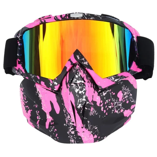 Rosa mönstrad skidmask med spegelglas