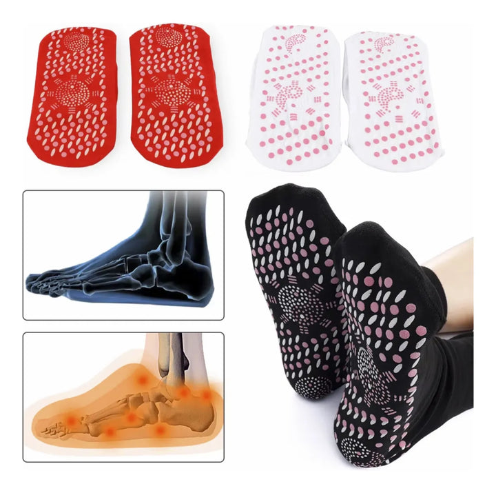 ThermaStep självvärmande strumpor i rött, vitt och svart med fotskeppsillustration