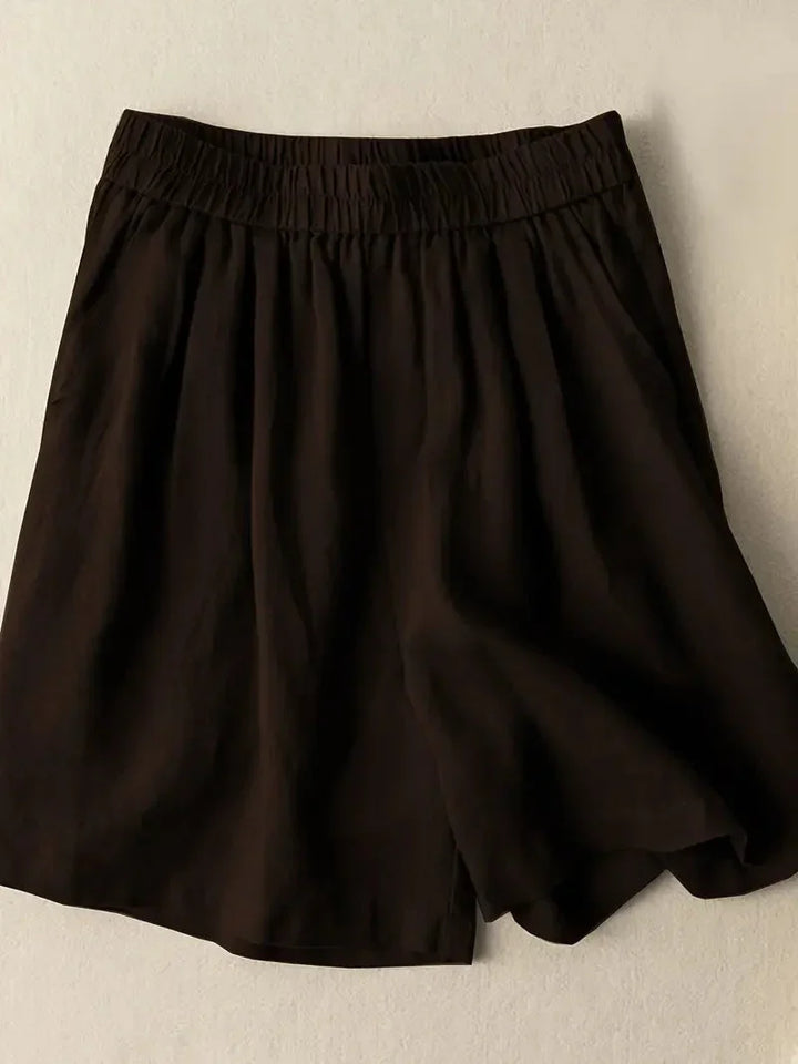 Brun damshorts med elastisk midja och sidofickor