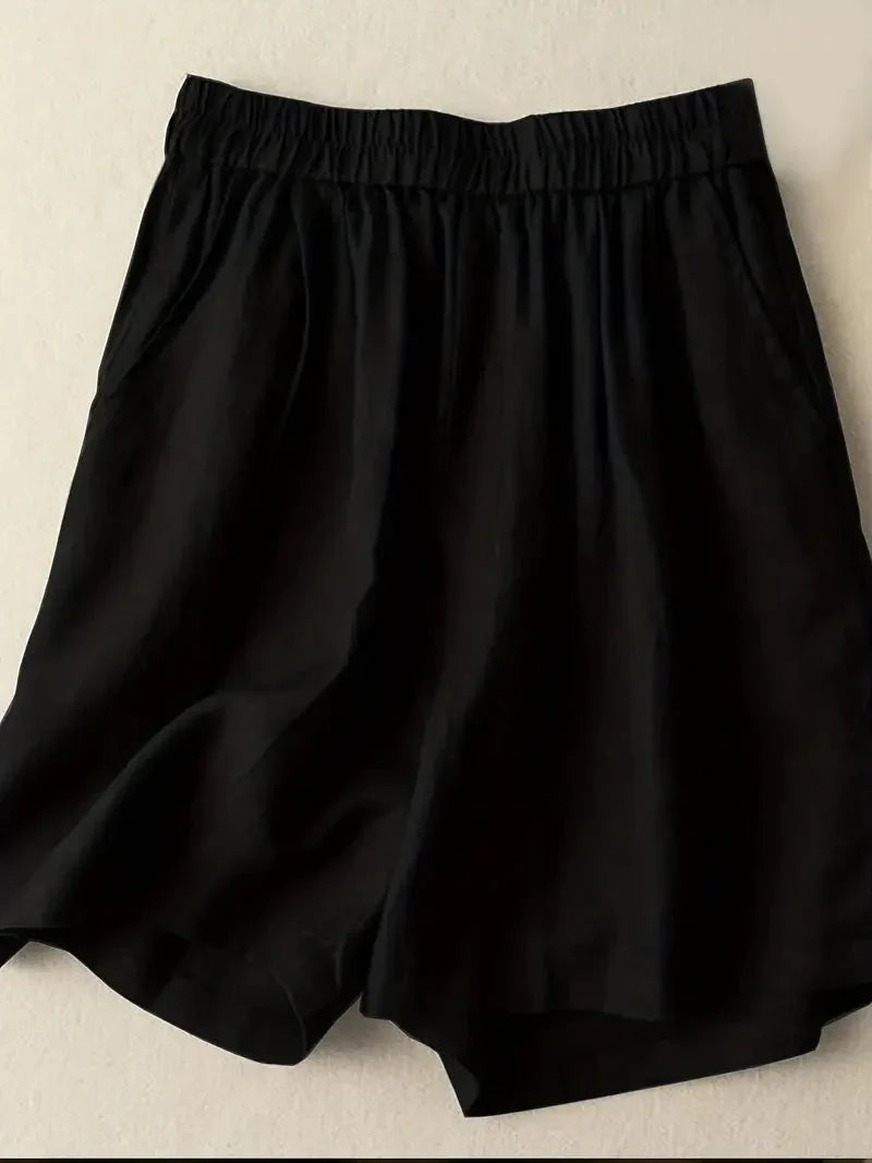 Svart damshorts med hög midja och elastisk resår