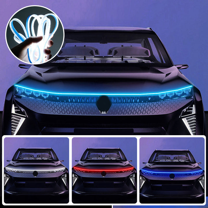 Biltillbehör LED ljusremsa monterad på bilens motorhuv