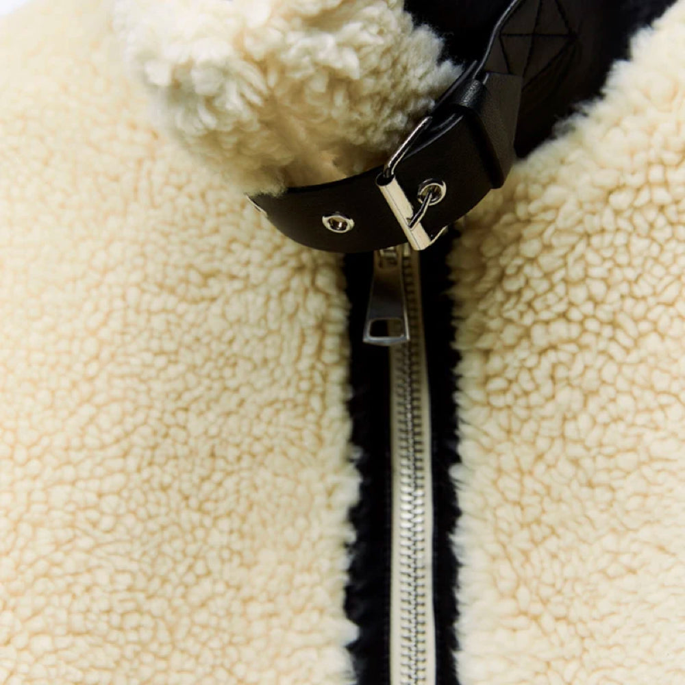Oversized damernas teddyjacka i bikerstil för damkläder