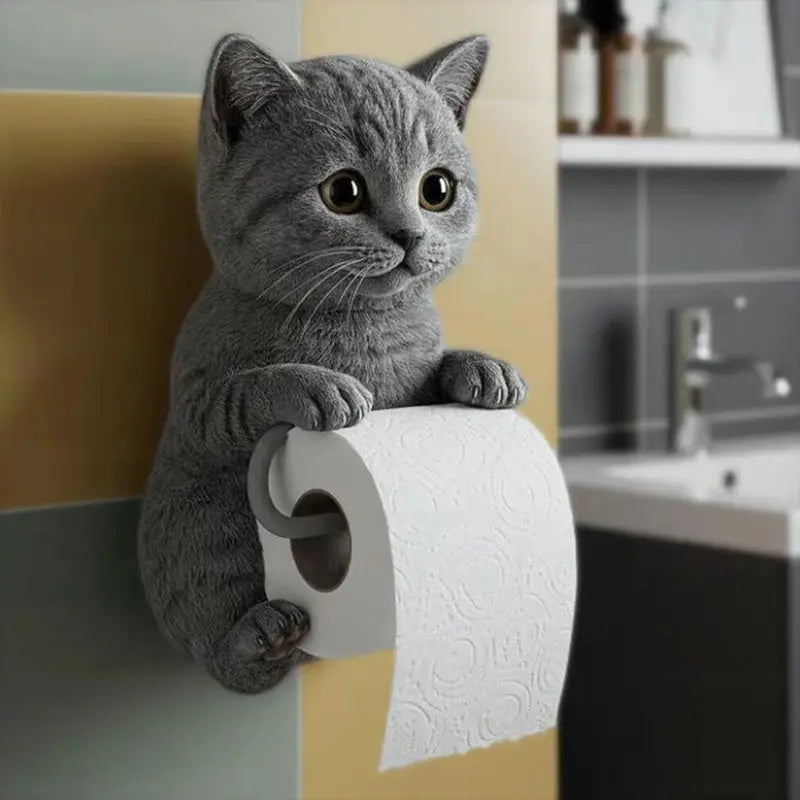 Väggmonterad toalettpappershållare med söt katt i metall för badrum