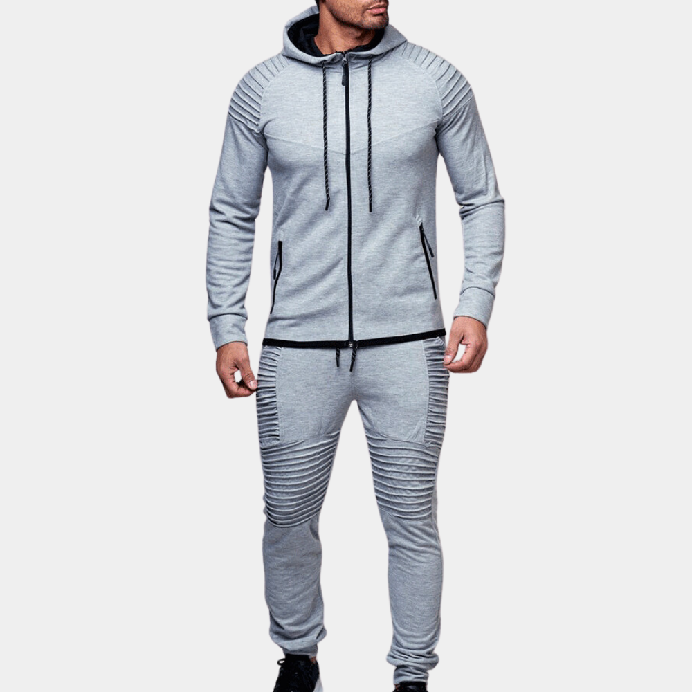 Mörkgrå hooded tracksuit för men – ryggvy av stilrent träningsset