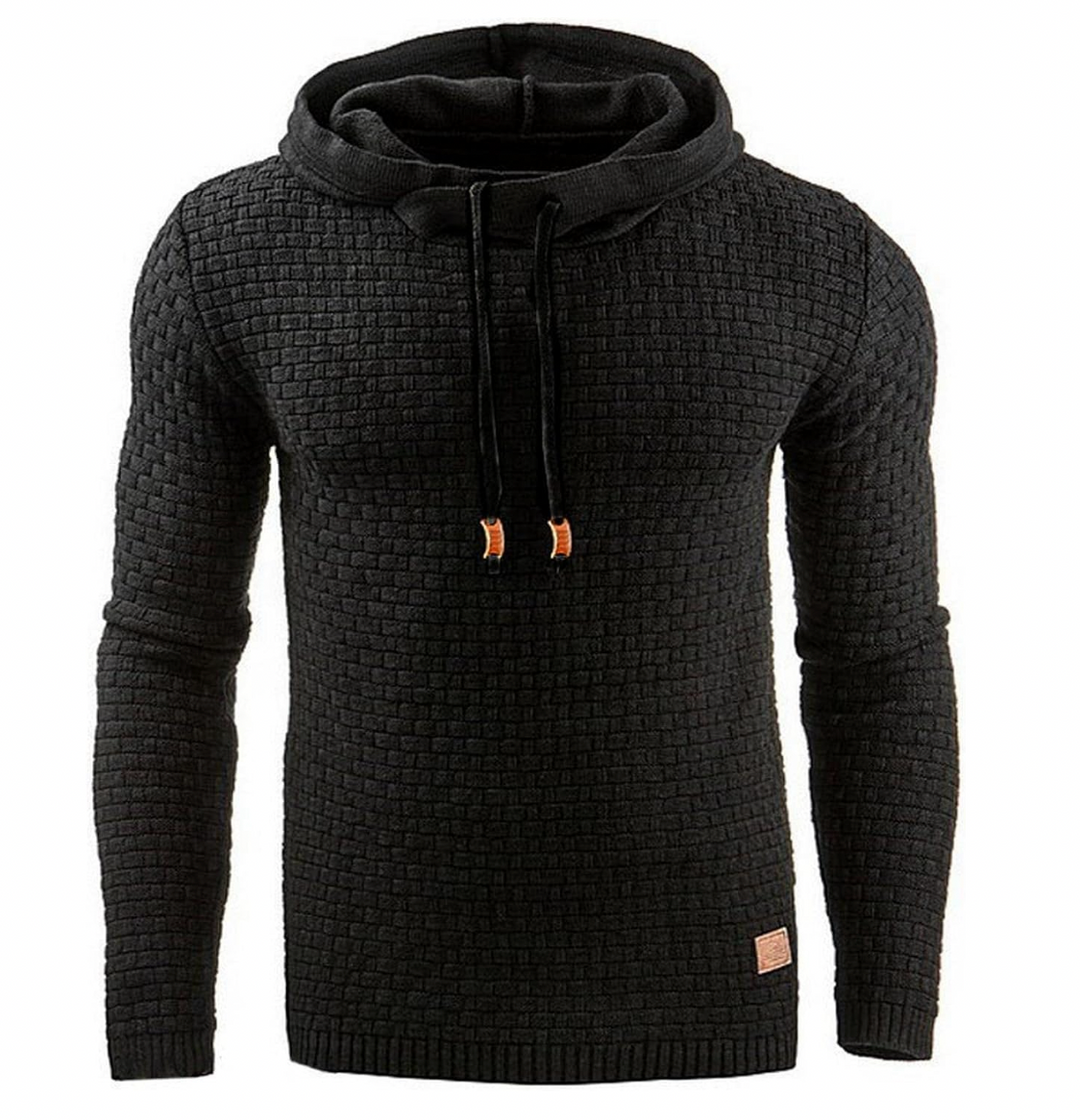 Svart herrhoodie med texturerad design och dragsko
