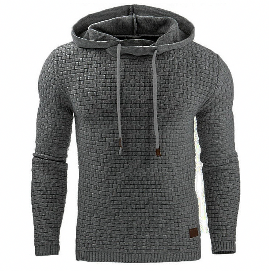 Grå herrhoodie med modern passform och huva