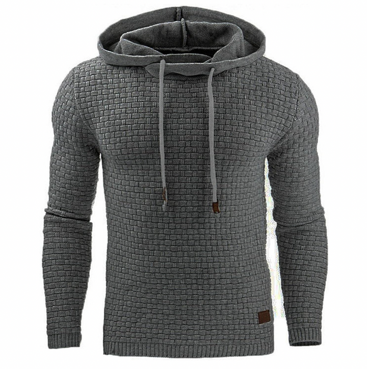 Grå herrhoodie med modern passform och huva