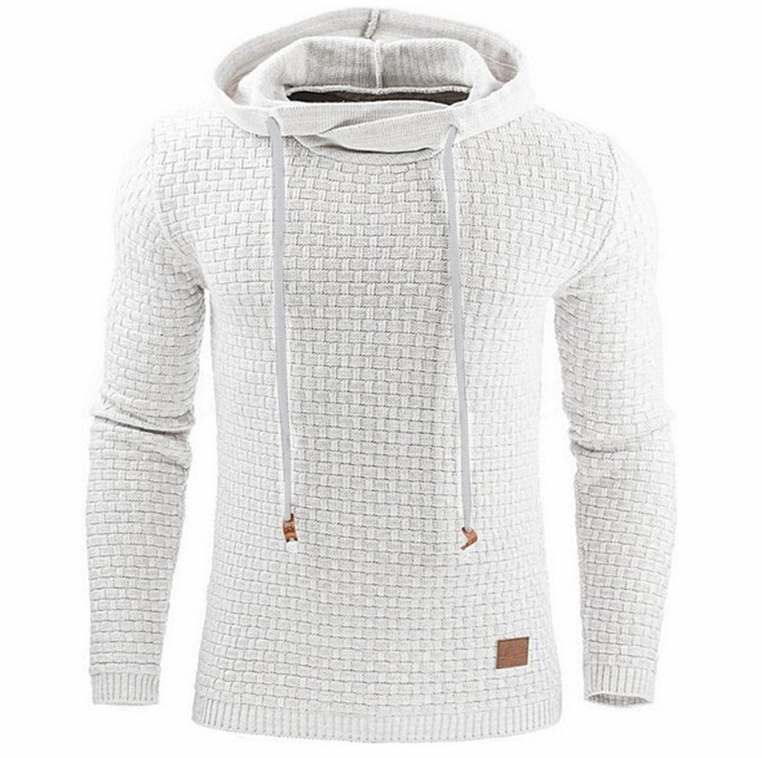 Vit herrhoodie med stilren textur och huva