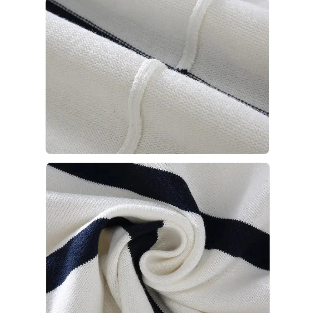 Helhetsbild på randig kvart zip tröja med ståkrage för herrmode