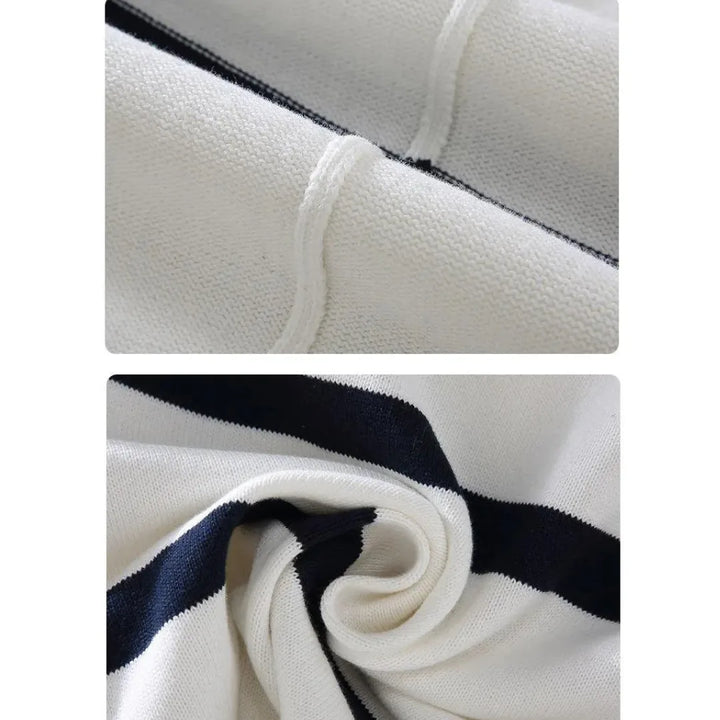 Helhetsbild på randig kvart zip tröja med ståkrage för herrmode