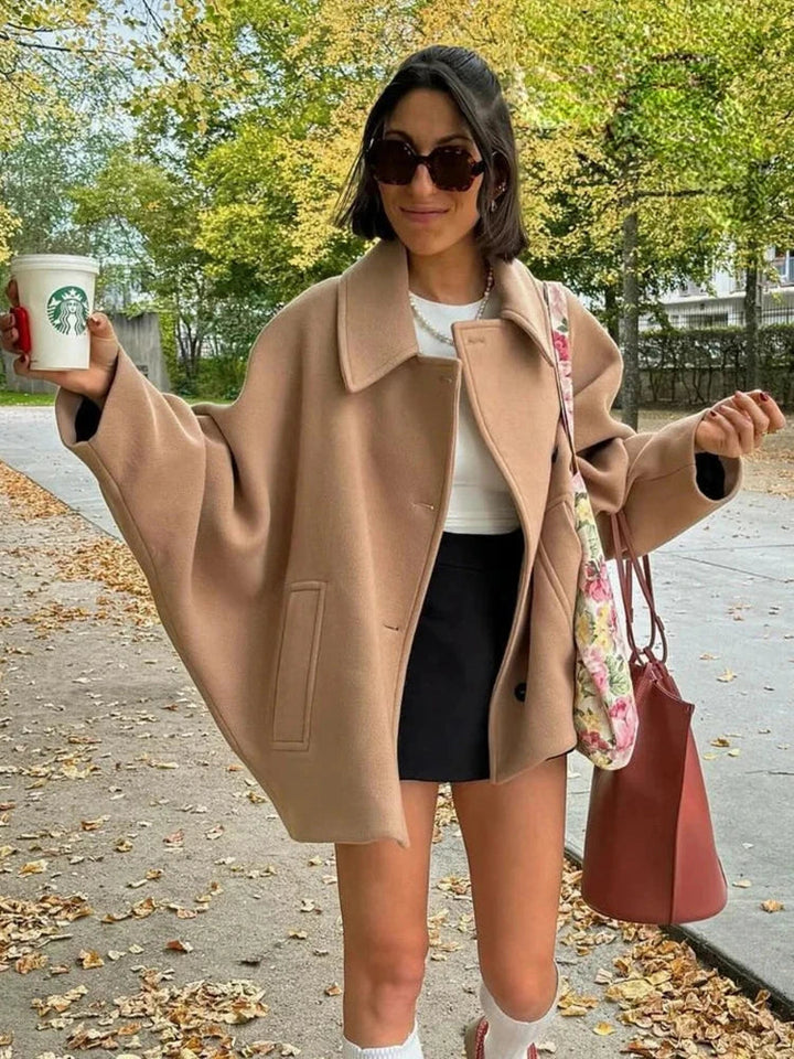 Brun kort oversized damjacka med knäppning, snygg höst- och vinterjacka för dam