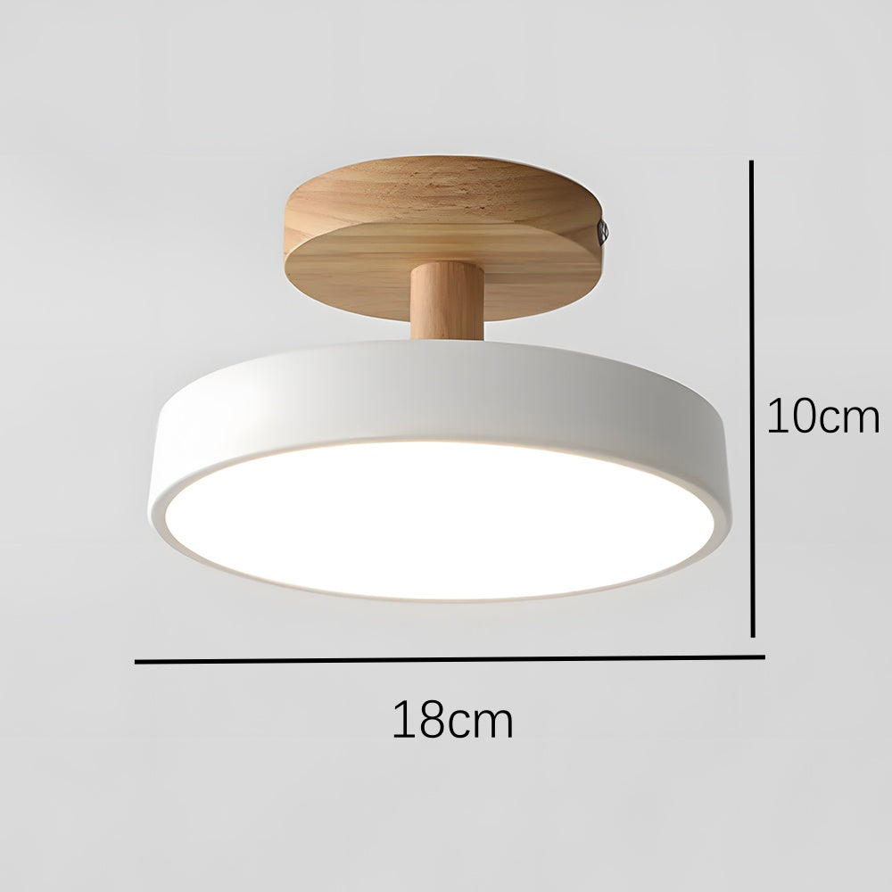 Teknisk översikt av rund taklampa med mått 18 cm och 10 cm