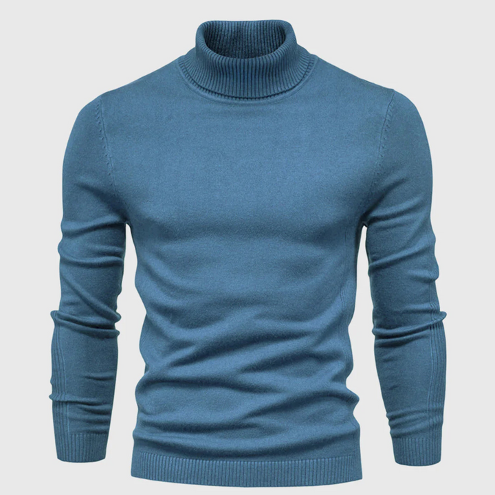 Närbild på hög krage och textur hos mjuk polotröja för herrar