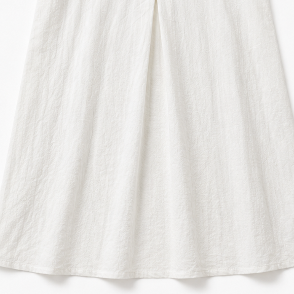 Detaljbild på volanger och knappar på damklänning i feminin stil