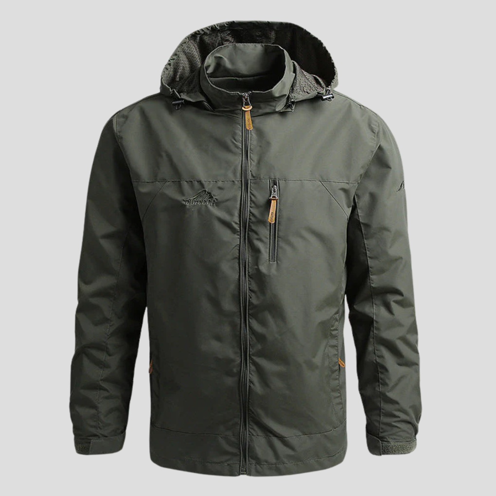 Grön herr softshell-jacka med bröstficka och huva