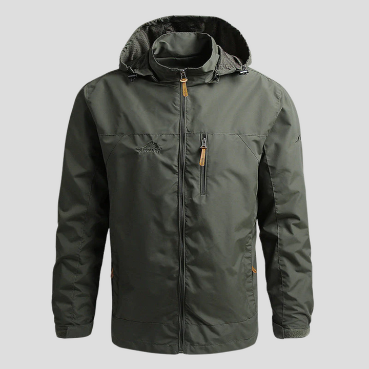 Grön herr softshell-jacka med bröstficka och huva