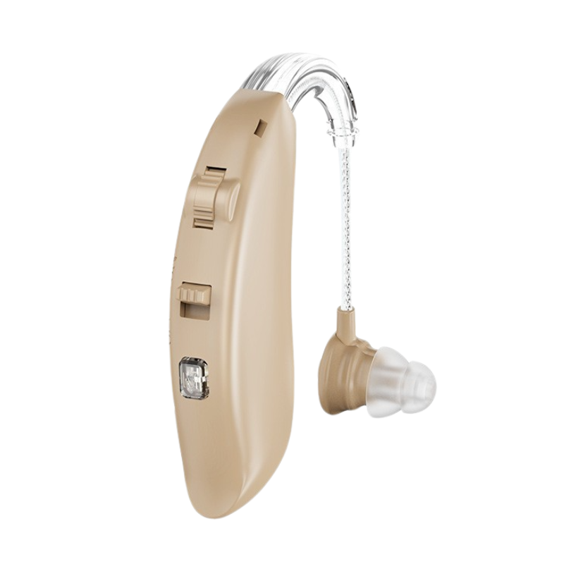 Närbild på VeraHear Pro hörapparat med ergonomisk öronkåpa