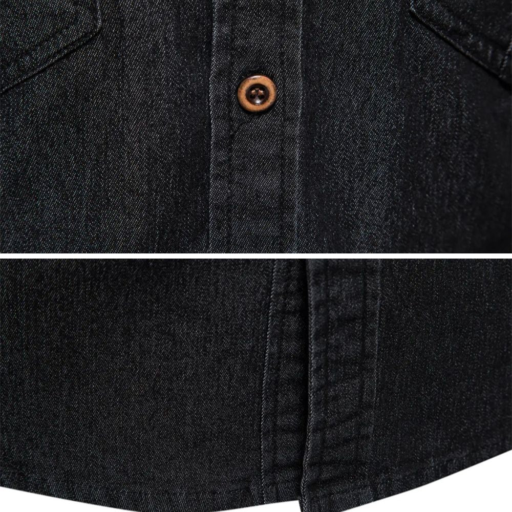 Snygg denimskjorta för herrar kombinerad med byxor för en komplett stil