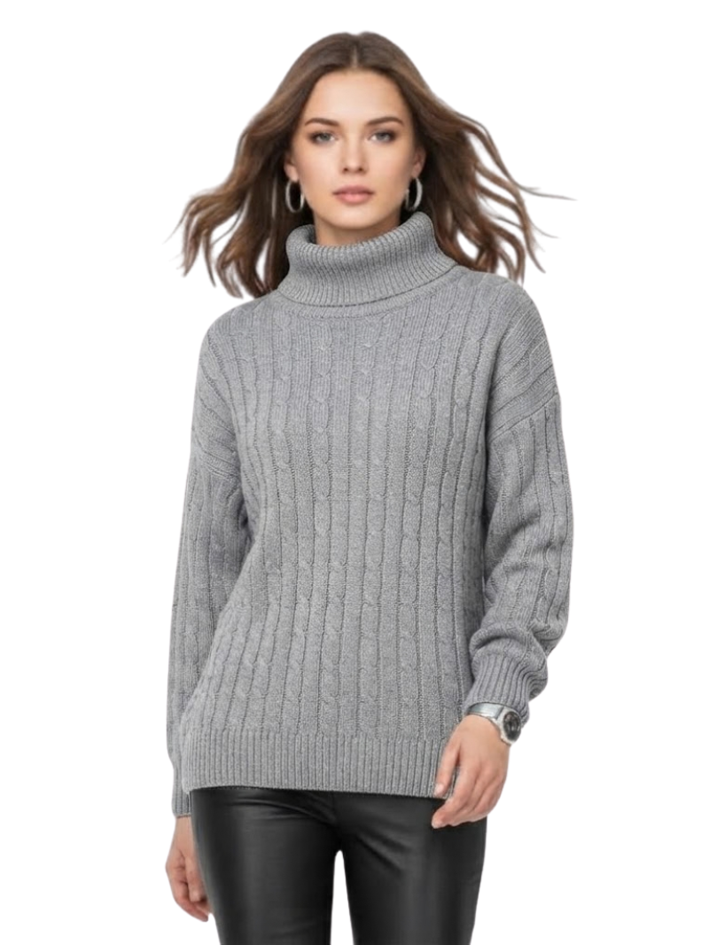 Elegant stickad tröja för kvinnor med värmande krage