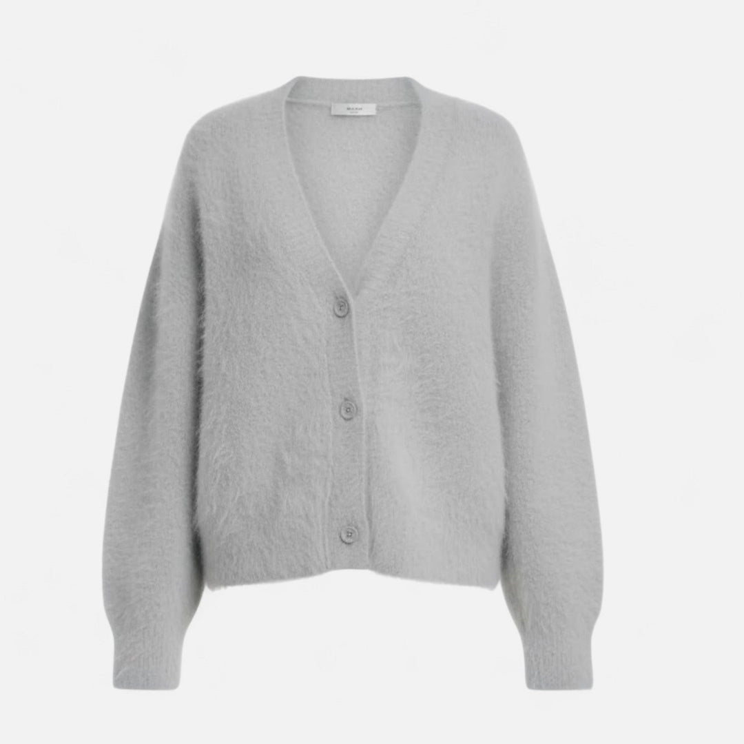 Snygg beige v-ringad cardigan för damer med knäppning