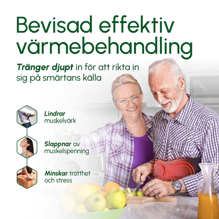 Ergonomiskt massagebälte för rygg och mage med värme och ljusbehandling