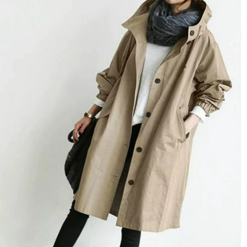Snygg beige damkläder ytterkläder, vattentät trenchcoat med skärp i midjan