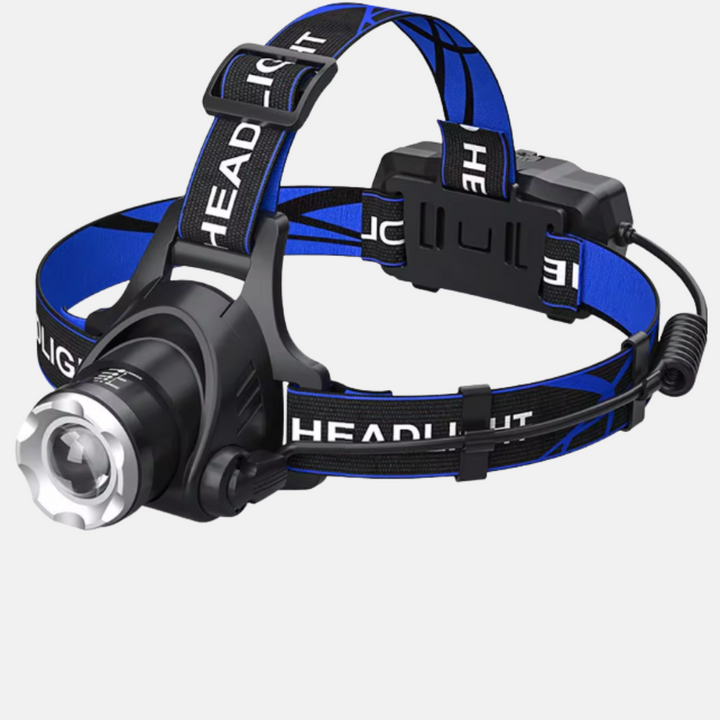 Svart LED-pannlampa med justerbart band och USB-anslutning
