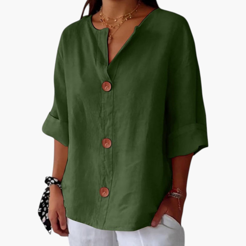 Modern damtopp med v-ringad design för en chic vardagslook