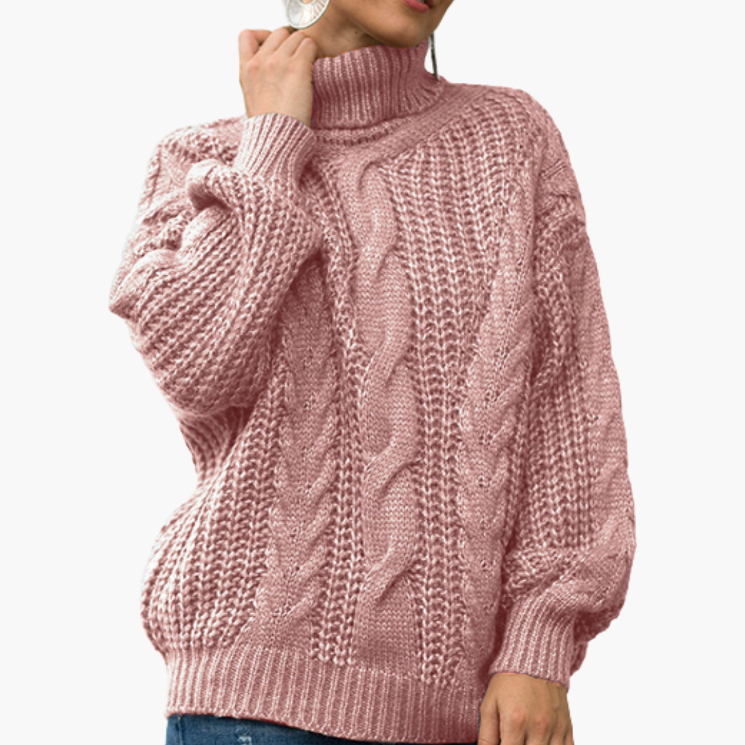 Stilren damtröja med turtleneck och strukturstickning för vardagsmode