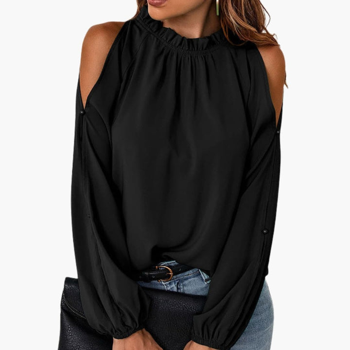 Svart off-the-shoulder damblus med elastiska puffärmar