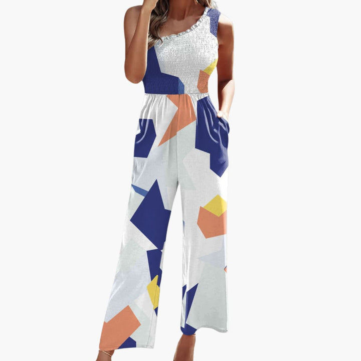 Mönstrad enaxlad byxdress för dam med vida ben och elegant design