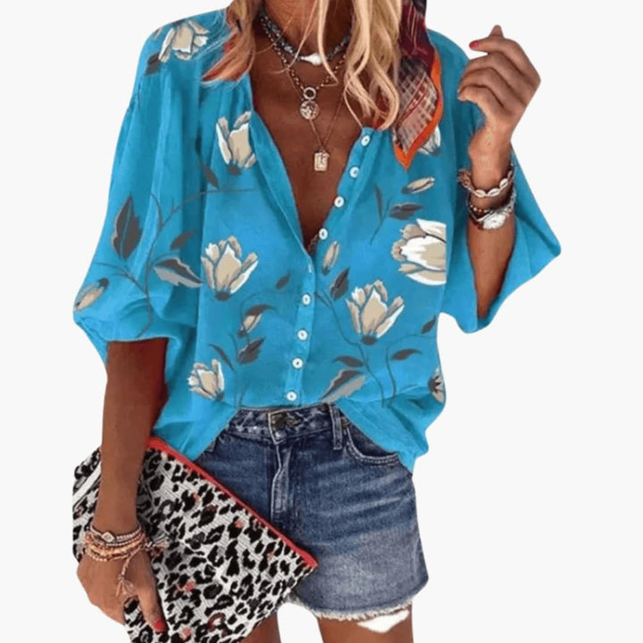 Damkläder - Blå blus med blommönster