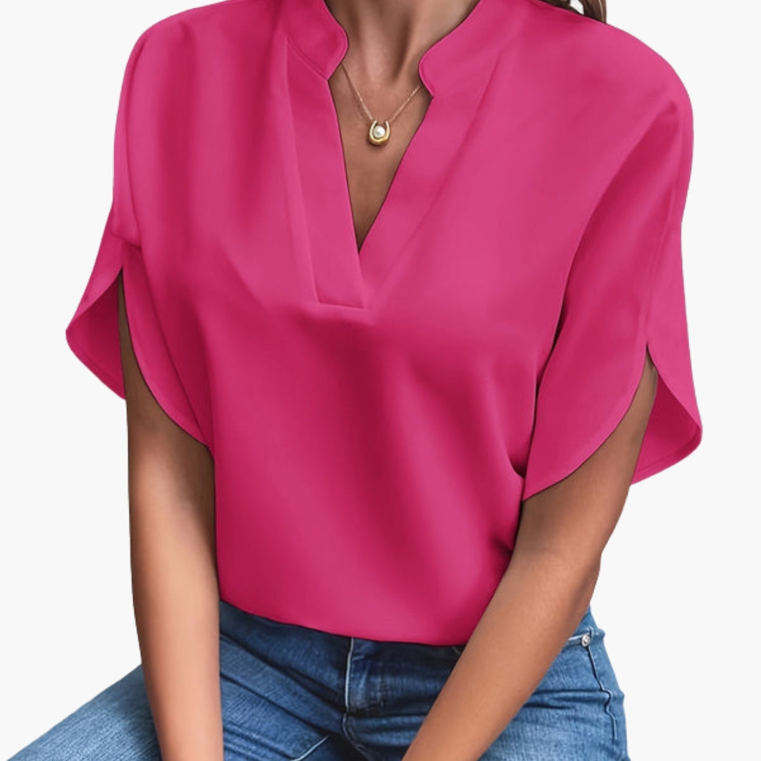 Rosa dam blus med långa ärmar och rund hals