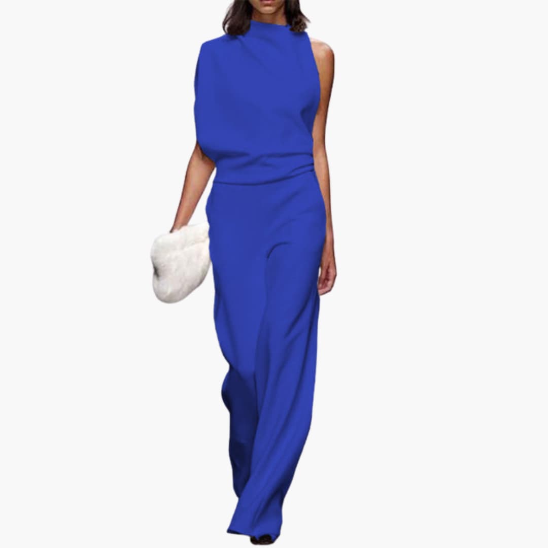 Elegant dam jumpsuit med rund hals och långa ben för fest