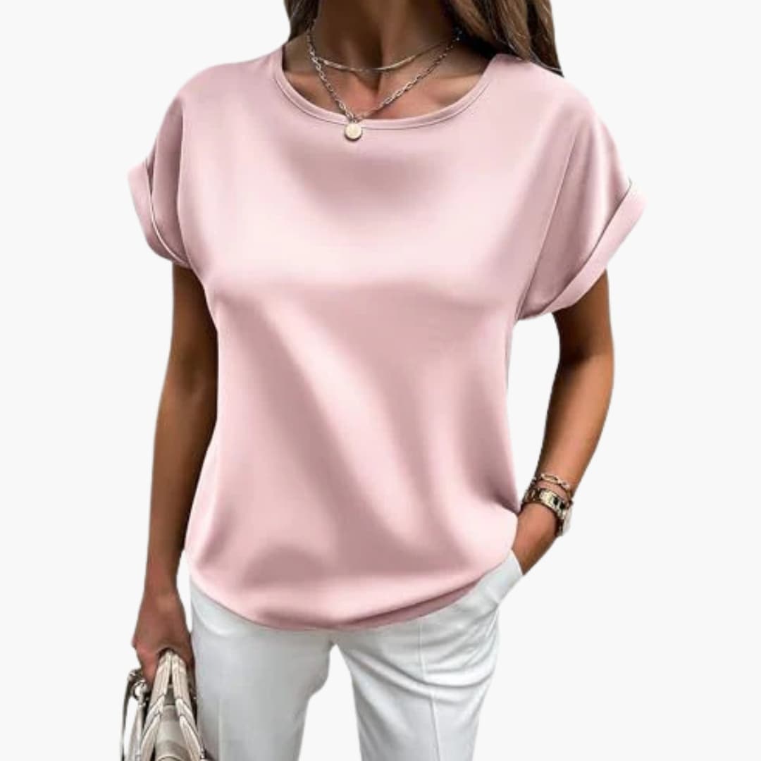 Ljus rosa-grå damt-shirt med rund halsringning