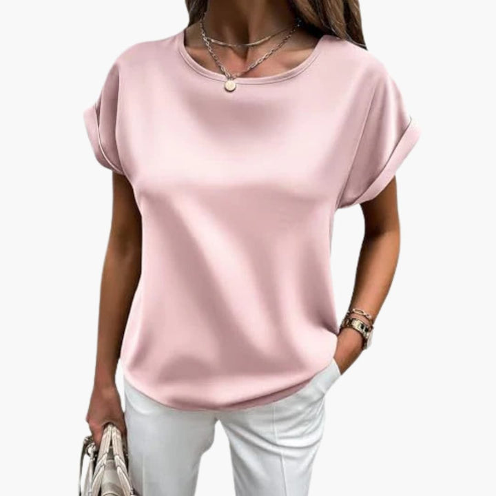 Ljus rosa-grå damt-shirt med rund halsringning