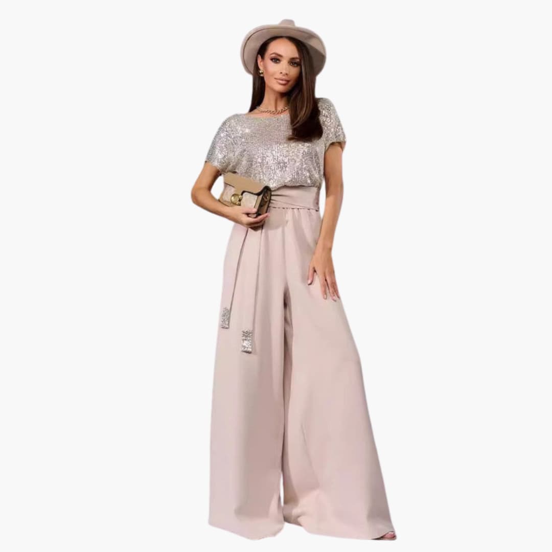 Paljettjumpsuit för dam med vida ben och skimmer i festkläder och stil