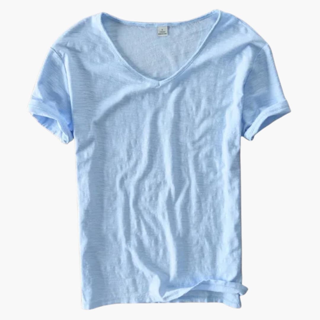 Ljussblå kortärmad dam T-shirt med V-ringning
