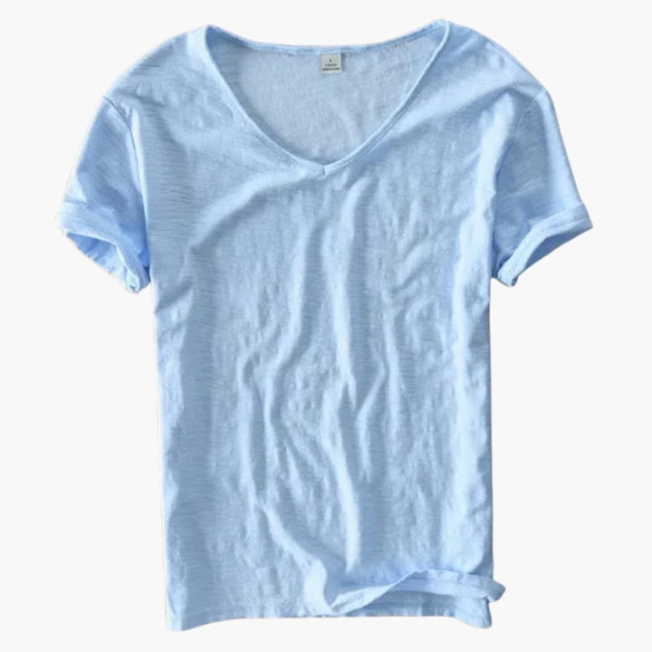 Ljussblå kortärmad dam T-shirt med V-ringning