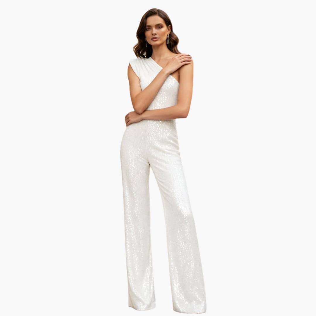 Ärmlös paljett jumpsuit för dam med raka ben och glittrande design
