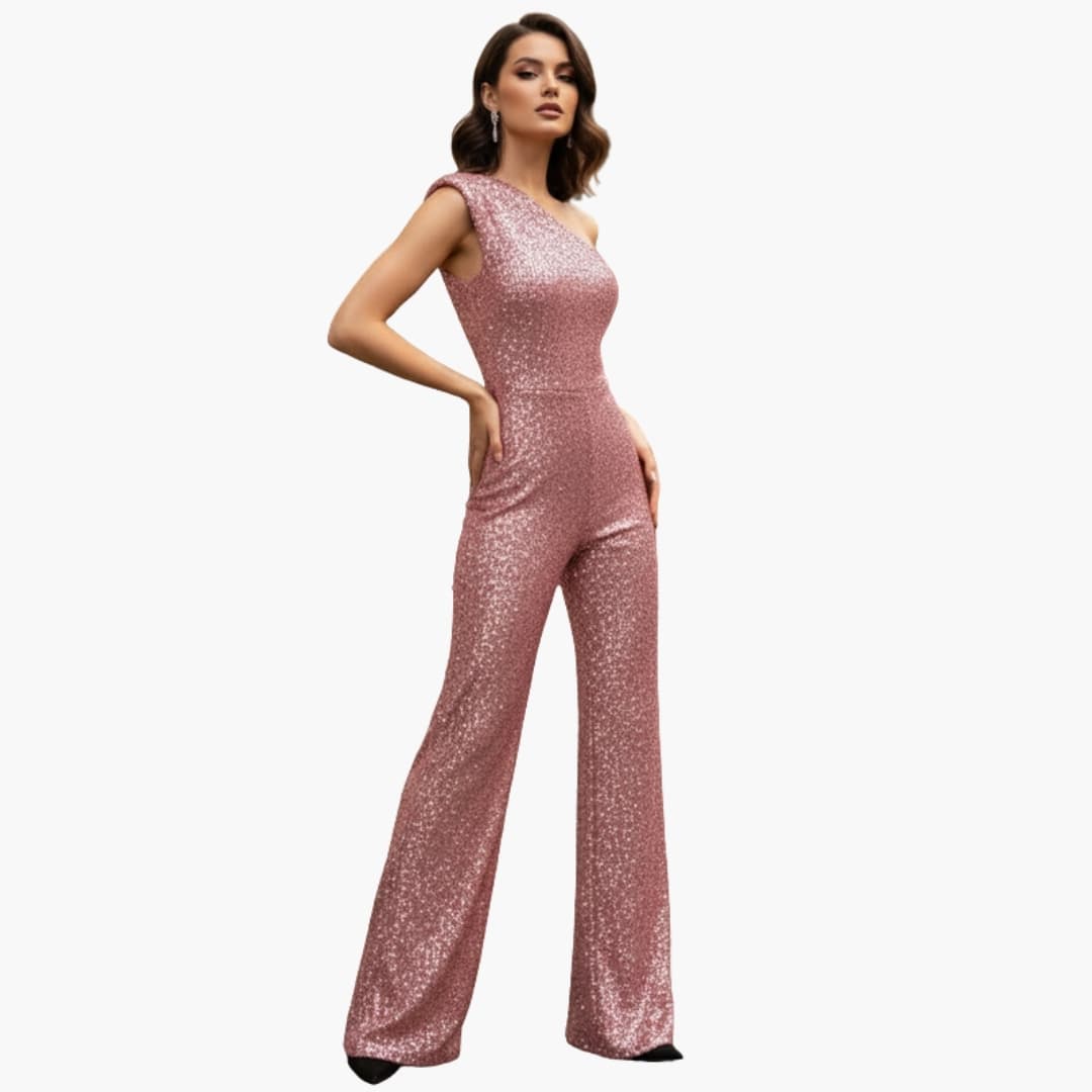 Trendig damjumpsuit med paljetter och raka ben för fest och gala
