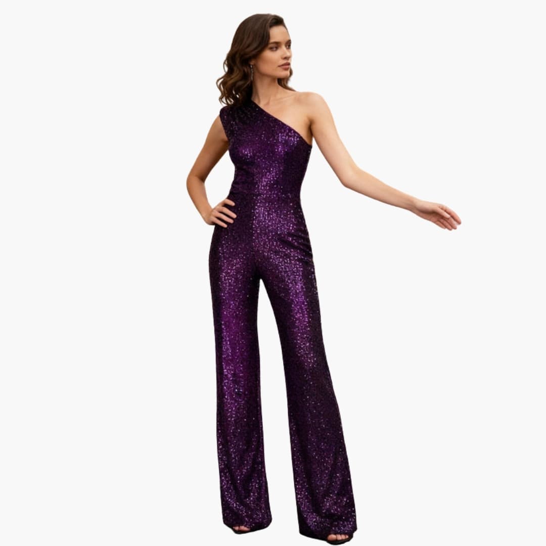 Smidig paljettjumpsuit för damer med klassiskt raka ben