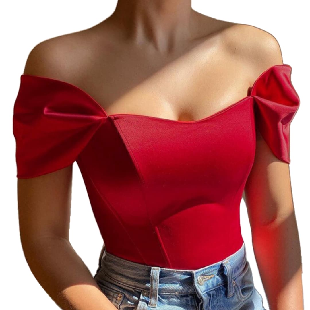 Elegant off-shoulder festtopp för dam i figurnära modell med långa ärmar