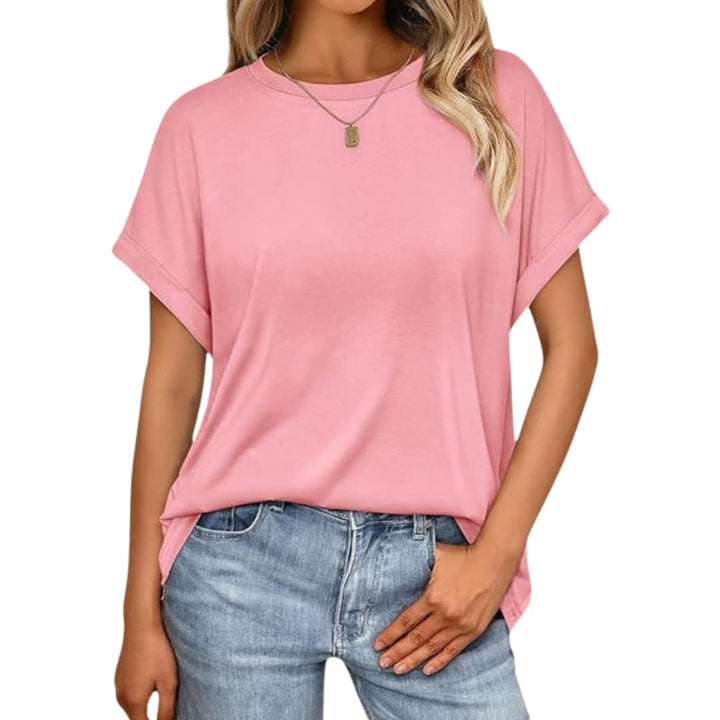 Rosa tunika T-shirt för dam med stilrena designdetaljer