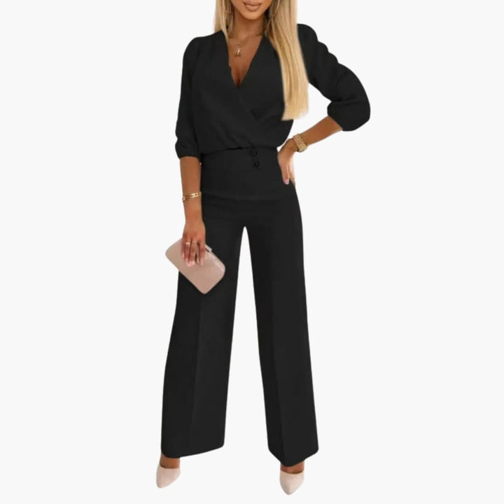 Festlig jumpsuit för kvinnor med sofistikerad v-ringning och markerad midja