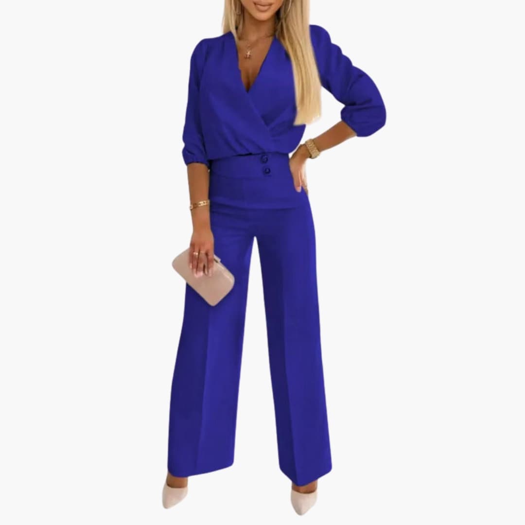 Mörkblå trendig jumpsuit med markerad midja
