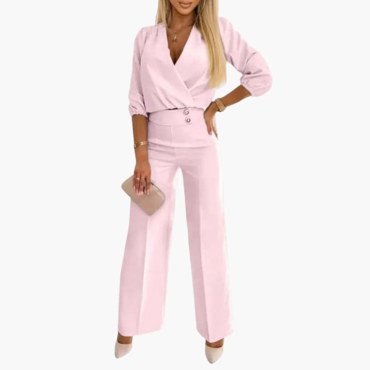 Rosa elegant jumpsuit för dam med puffärmar